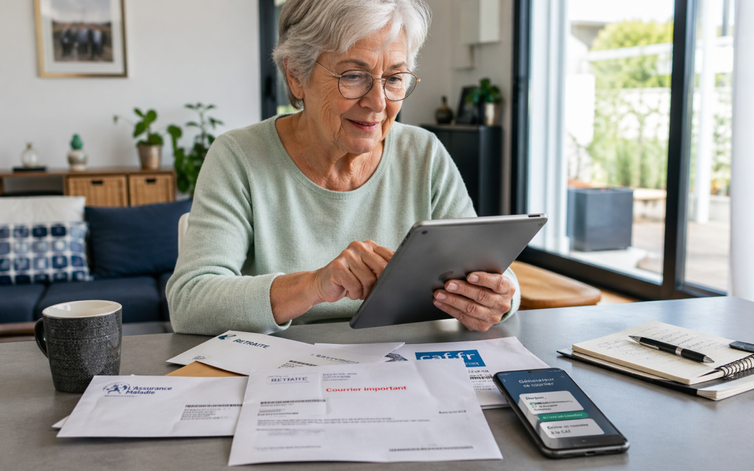Senior utilisant une tablette pour comprendre un courrier administratif et simplifier ses démarches administratives